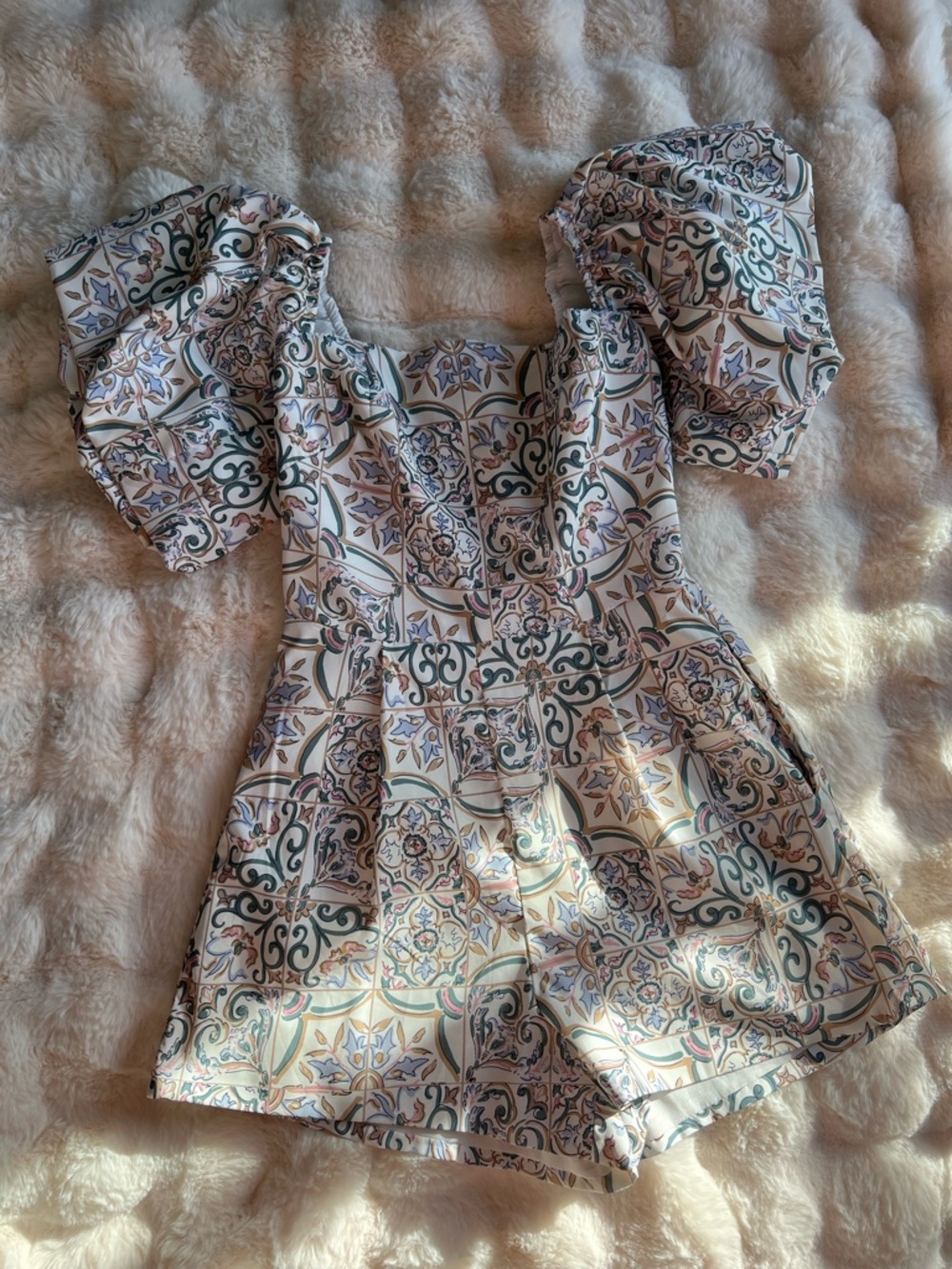 Chicwish Cream Printed Lined Skirt